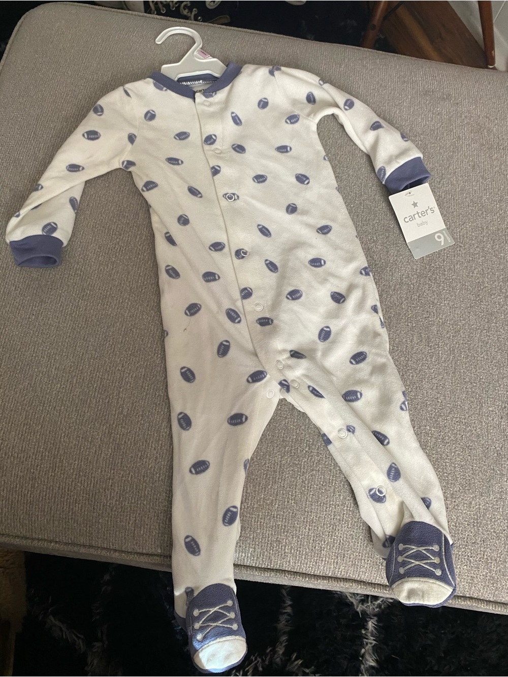 Carter's Cream and Navy Football Print Footed One-Piece